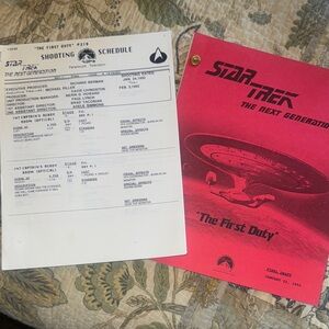 Star Trek TNG" "The First Duty" Original Production Script shooting schedule!